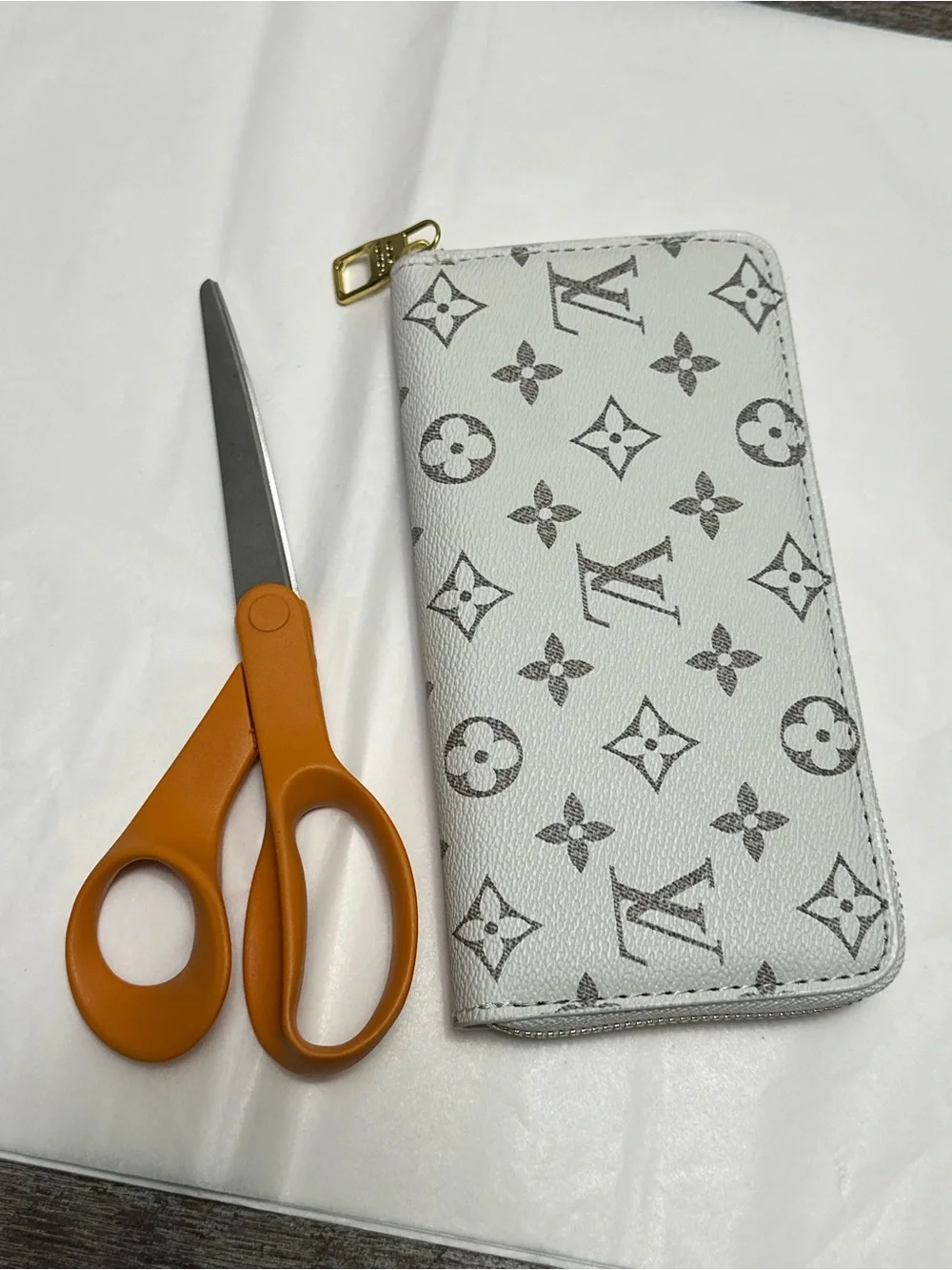 Inspired White and Gray Monogram Zip Wallet